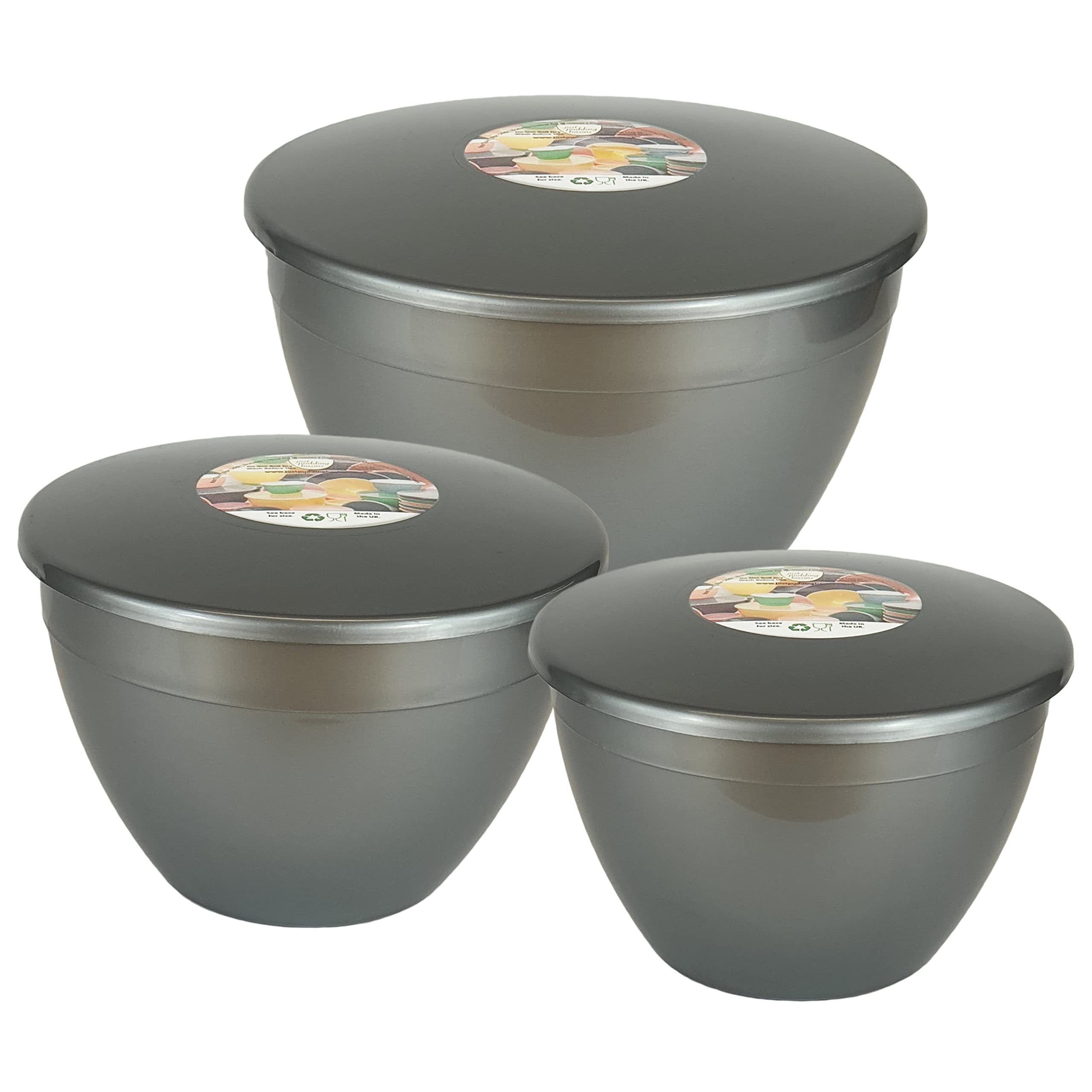 Just Pudding Basins Silver 3 Larger Pudding Basin Bowl Sizes And Lids In 1 Set, 1X 1.5Pt (850Ml), 1X 2Pt (1.14Lt), 1X 3Pt (1.71Lt)