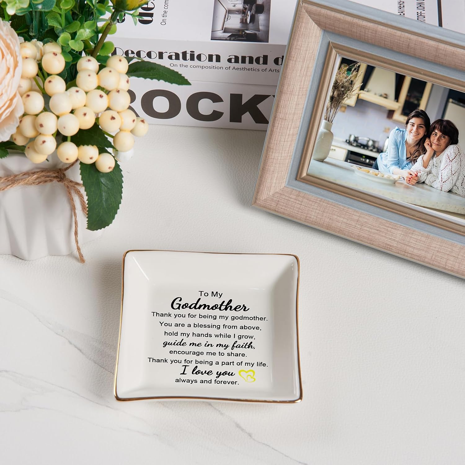 Piudee Godmother Gift - Thank You for Being My Godmother Jewelry Dish Trinket Tray, Godmom Birthday Mother's Day Christmas Gifts for Godmother, Godmother Gifts from Godchild image 2