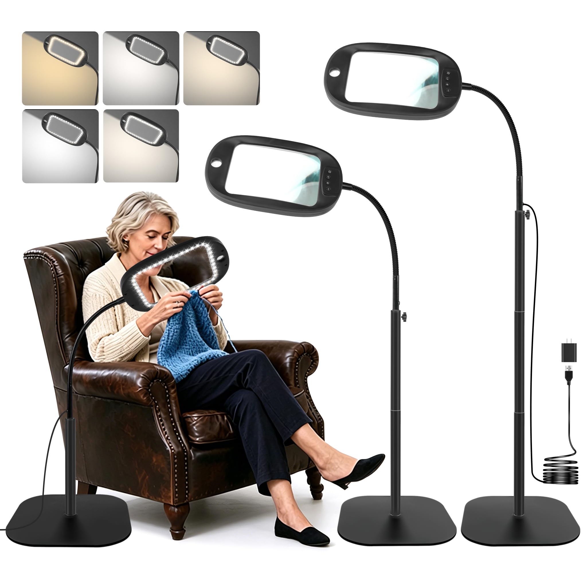 Lupa de piso mejorada de 30 x 10 x con luz y soporte, lámpara de lupa 3 en 1 aumentada para trabajos cercanos, lupas grandes iluminadas para leer costura, manualidades, pintura, pasatiempos
