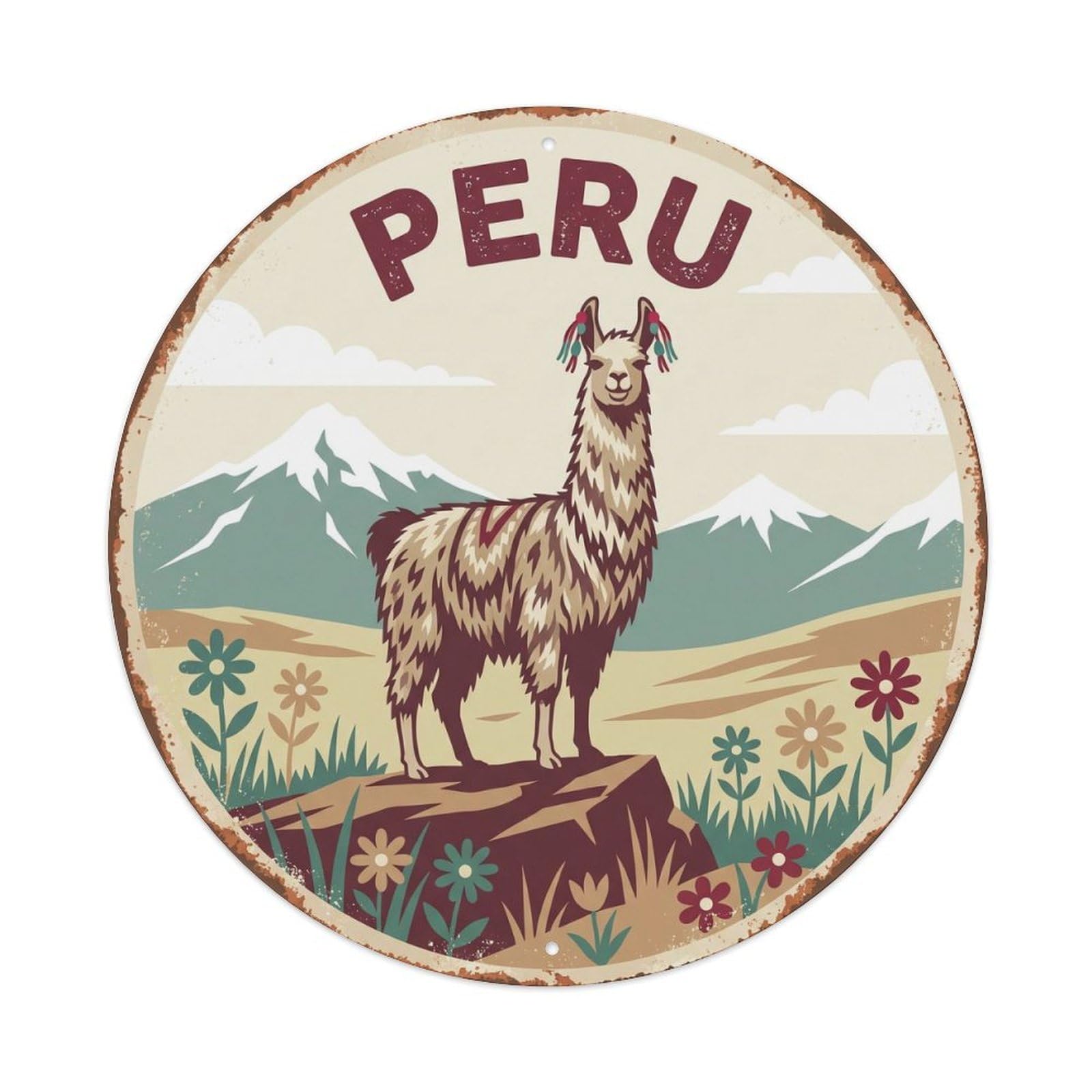 Peru Llama Andes Peaks Metal Tin Sign