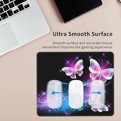 Miniatura 6 de Hermosa alfombrilla de mouse de mariposas rosas y moradas para mujeres y niñas, para escritorio, 12 x 10 pulgadas, base de goma antideslizante