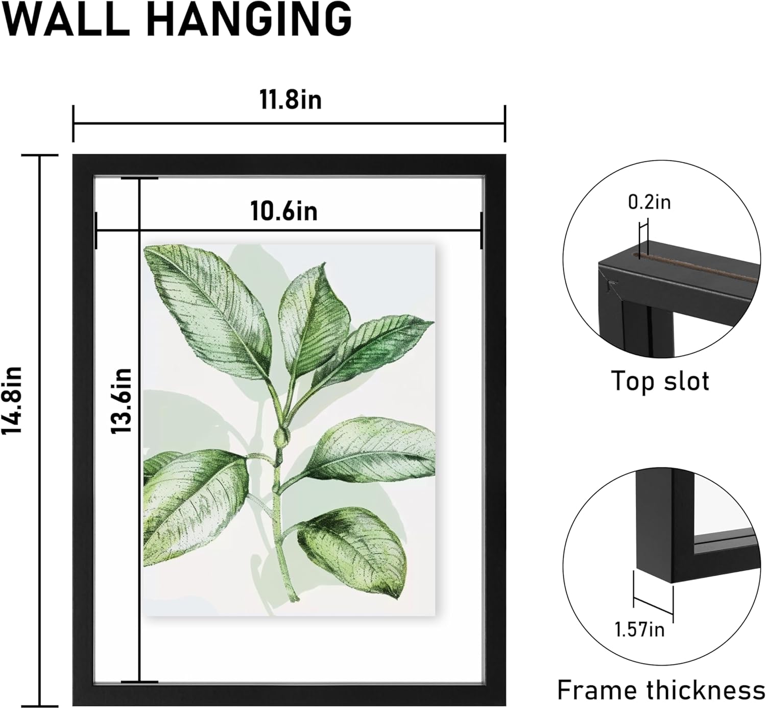 CORE ART 11x14 Floating Picture Frame Set of 2,Double Plexglass Floating Frame for 8x10,5x7 Pictures,Wall or Tabletop Display,Black