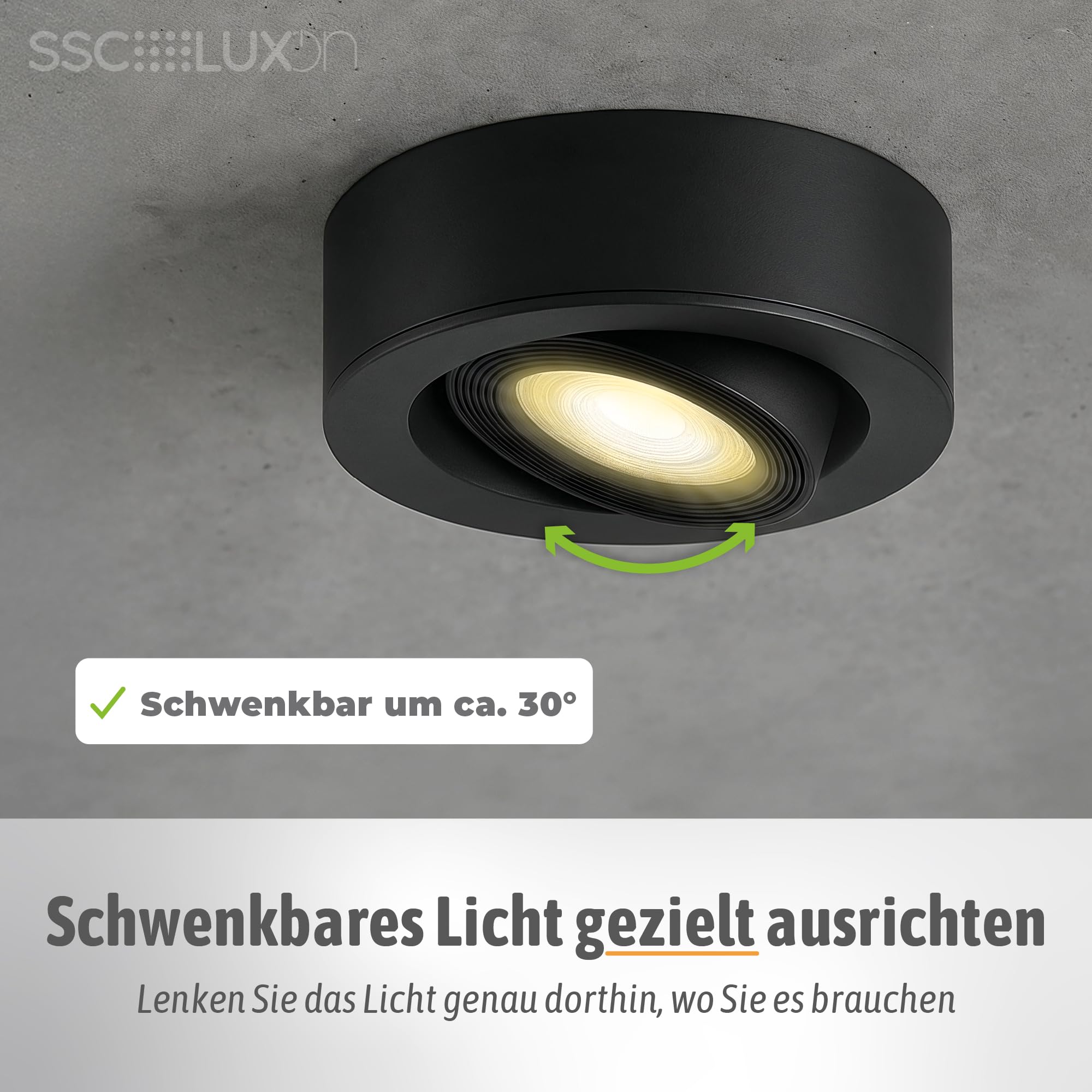 SSC-LUXon VIONA - Set di 10 faretti a LED da incasso, piatti, orientabili, colore nero, bianco caldo, bianco neutro, luce diurna
