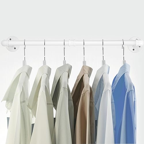 Miniatura 5 de WEBI Perchero de montaje en pared, 32 pulgadas de tubería industrial para colgar ropa, barra de hierro resistente, barra de ropa de exhibición al