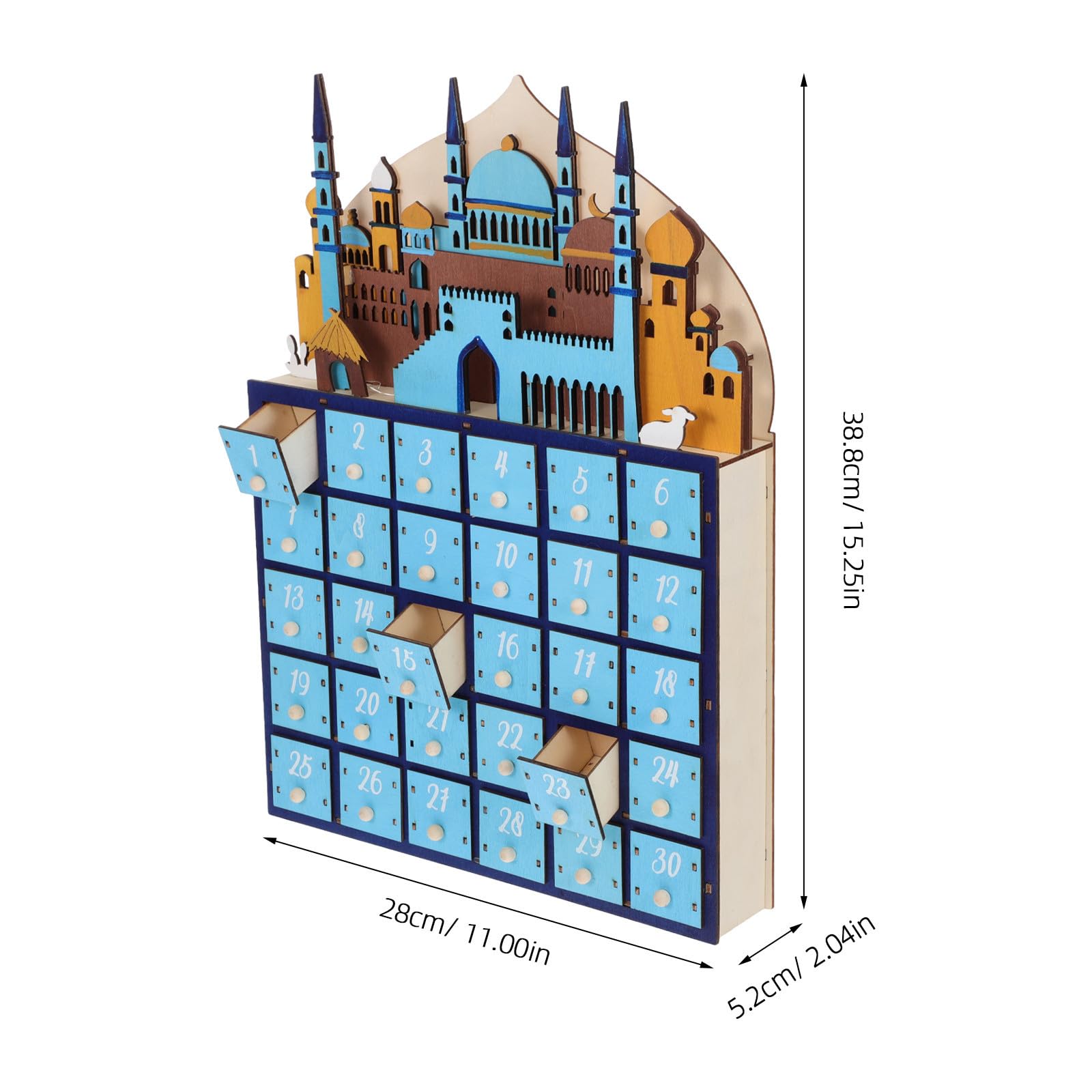 Toddmomy Calendario de Adviento en Festival Eid Mubarak de Ramadán de 30 Días de Madera con Luces LED y Cuenta Regresiva para Decoración del Hogar