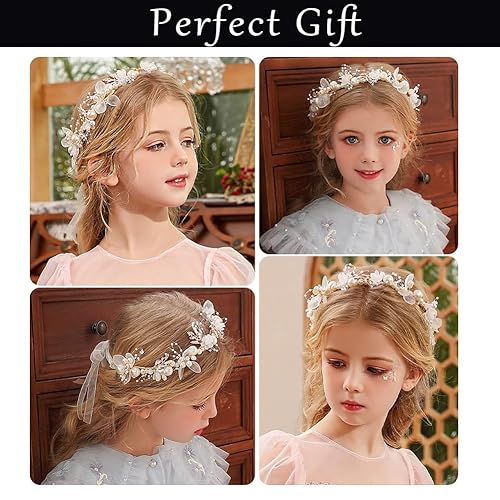 Miniatura 8 de Aohcae Diadema de princesa para niña de las flores, accesorios para el cabello de cristal para comunión, boda, diamantes de imitación, diadema de