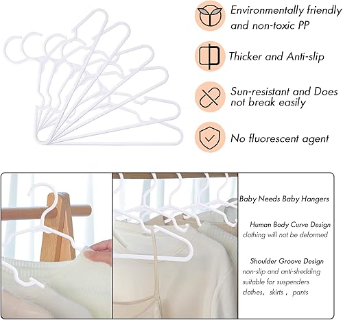 Miniatura 3 de Paquete de 60 perchas blancas para niños de 11.6 pulgadas, perchas para ropa de bebé para niños pequeños y niños, perchas de plástico duradero para