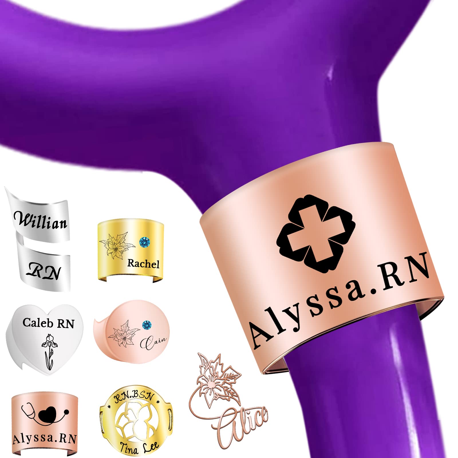 Stethoscope Name Tag Personalised Stethoscope ID Charm Accessories for Nurses Doctor Customised Engraved Name Badge with Birth Flower Nurses Week Gift