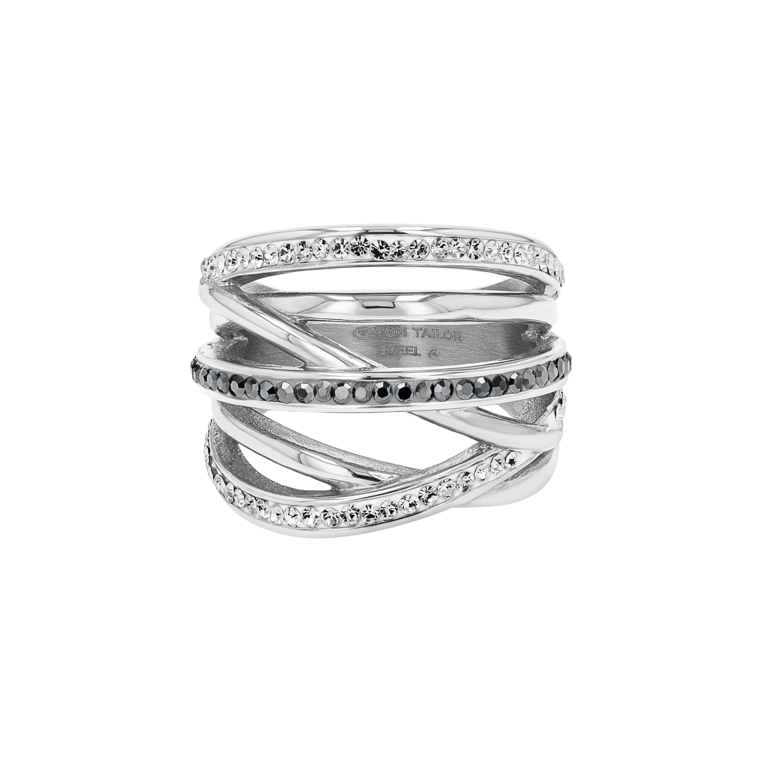 TOM TAILOR - Damen Ring Edelstahl - Silberfarben - mit Kristallglas - Kreuzgeflecht Ring