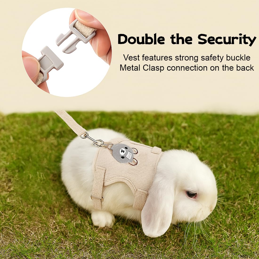 NJCXOLA Guinzaglio Per Coniglio Nano, Accessori Conigli, Imbracature, Stoviglie Con Guinzaglio, Pettorina Regolabile, per Piccoli Animali(Beige, S)