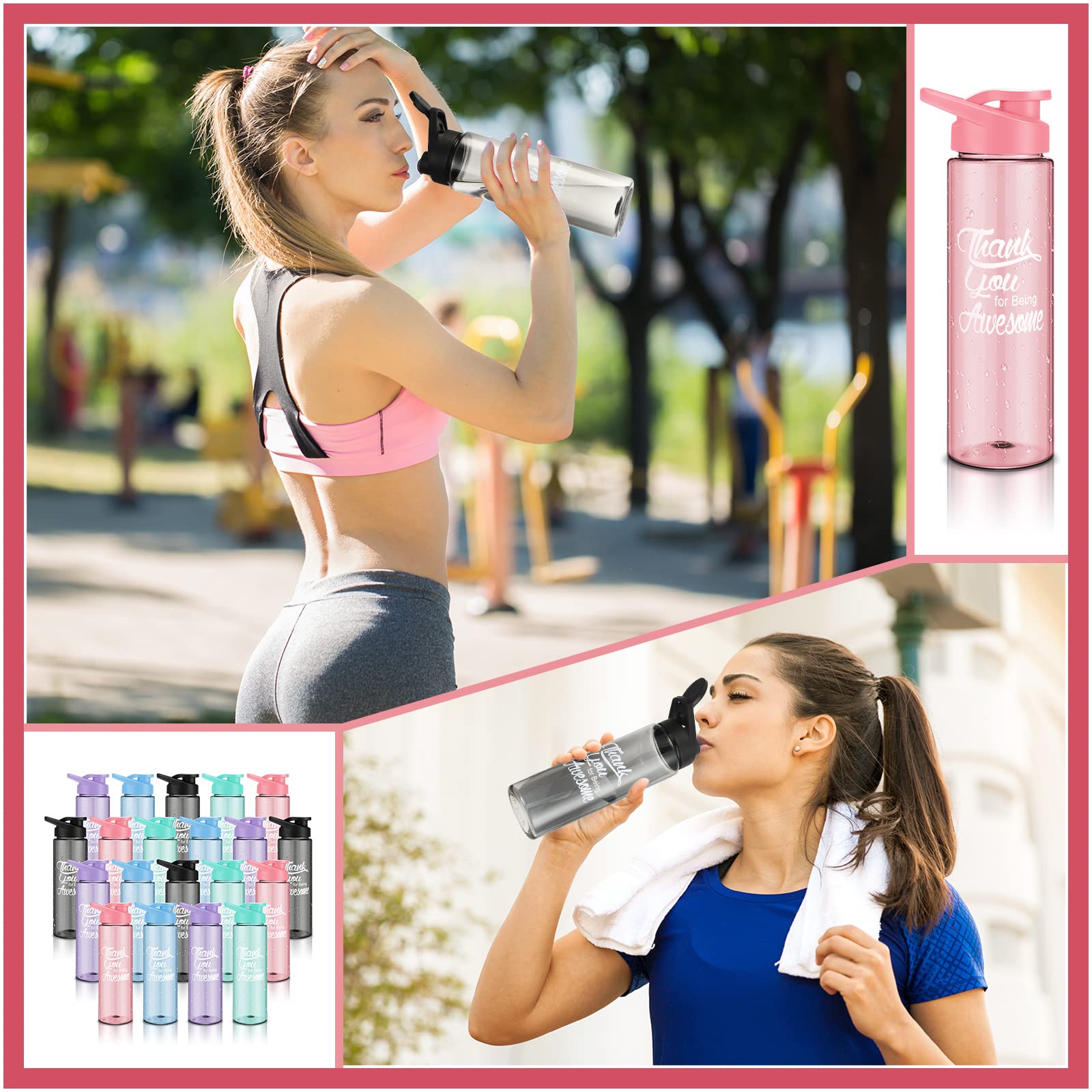 Didaey 20 Stück Kunststoff-Wasserflaschen, 680 ml, motivierende Trinkflasche, Outdoor-Sportflasche, Dankeschön-Geschenke, BPA, schadstofffrei, perfekt für Camping, Fitnessstudio und Büro (mehrfarbig)