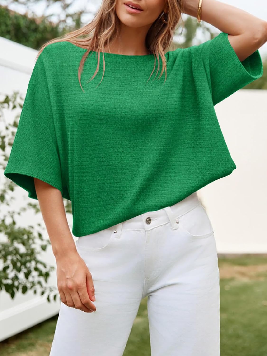 Cicy Bell Womens Half Sleeve Sweaters Oversized Boat Neck Knitted Pullover Sweater Trendy Casual Loose Fit Fall Tops - Image 3