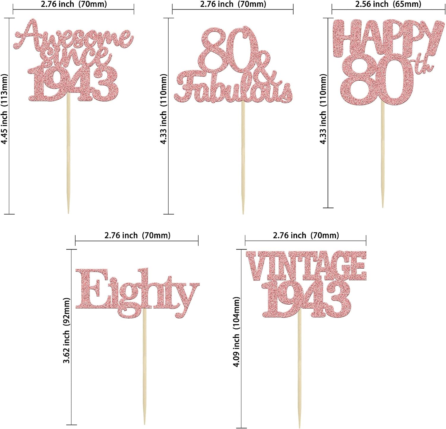 Gyufise 30Pcs Rose Gold Vintage 1943 Cupcake Toppers 80th Birthday Cupcake Toppers Awesome Since 1943 Hello 80 Cake Topper Seventy 80 & fabulous Cupcake Picks 80th Birthday Cake Decorations Supplies - Image 4