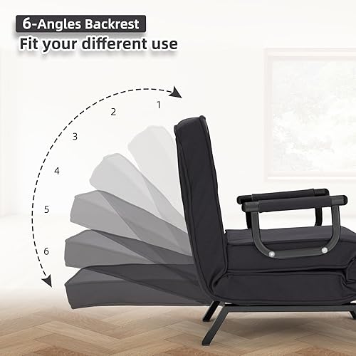 Miniatura 6 de Silla Cama Convertible Sleeper, Sillón Tapizado Tri-plegable con Almohada, Sofá Chaise Lounge Plegable de Ocio, Respaldo Ajustable de 6 Ángulos Cama