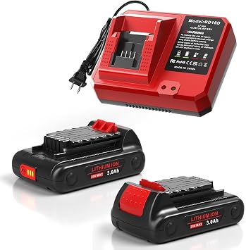 2Pack 20v 3.0Ah Replacement for Black and Decker Lithium-ion Battery with Charger Compatible with Cordless Power Tools LB2X4020 LB2XR20 LBXR20 LBXR2020 LBX20 LBXR2520
