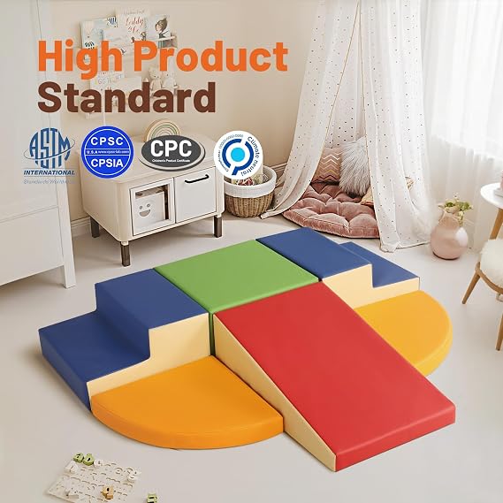 TODIBY 10-Piece Soft PU Leather Toddlers Climbing Toys, Foam Climbing Blocks for Toddlers, Baby Play Set Foam Climb Structures for Toddler 3+, Indoor Crawl Activity Play Gym
