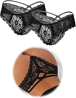 ohmydear Brazilian Briefs Women's Panties 1/2/3 Pack Sexy String Thong Lace Underwear Women Large Sizes Underwear Transparent Panties Breathable Thongs Underwear