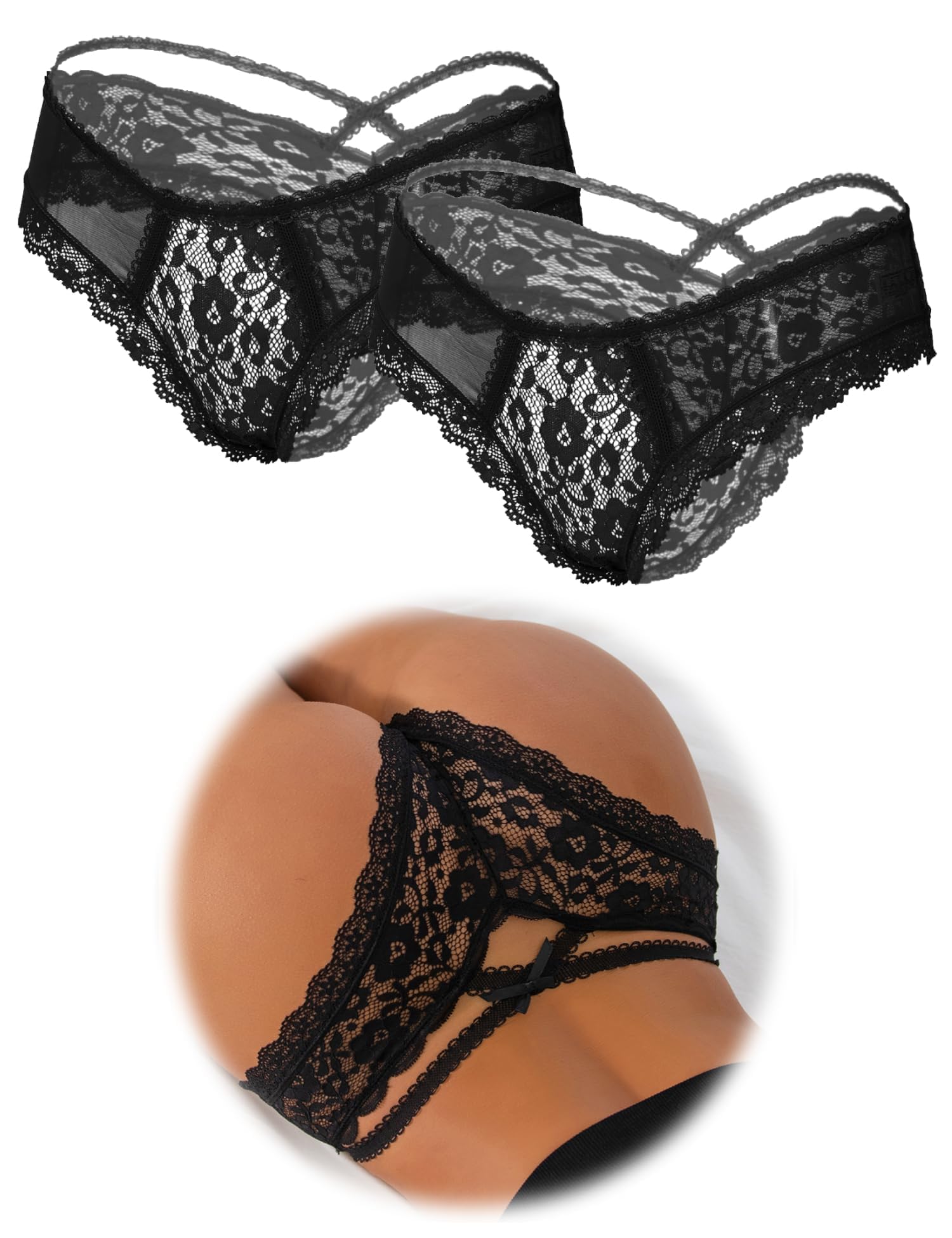 ohmydear Brazilian Slip Damen Höschen 1/2/3er Pack Sexy String Tanga Spitzen Unterwäsche Frauen Große Größen Unterhosen Transparente Pantys Atmungsaktiv Tangas Underwear
