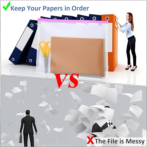 Miniatura 59 de 40 bolsillos para carpeta, 3 agujeros con cremallera, 3 bolsillos A4 con carpetas con cremallera, bolsas de plástico, bolsas de hojas sueltas, bolsa