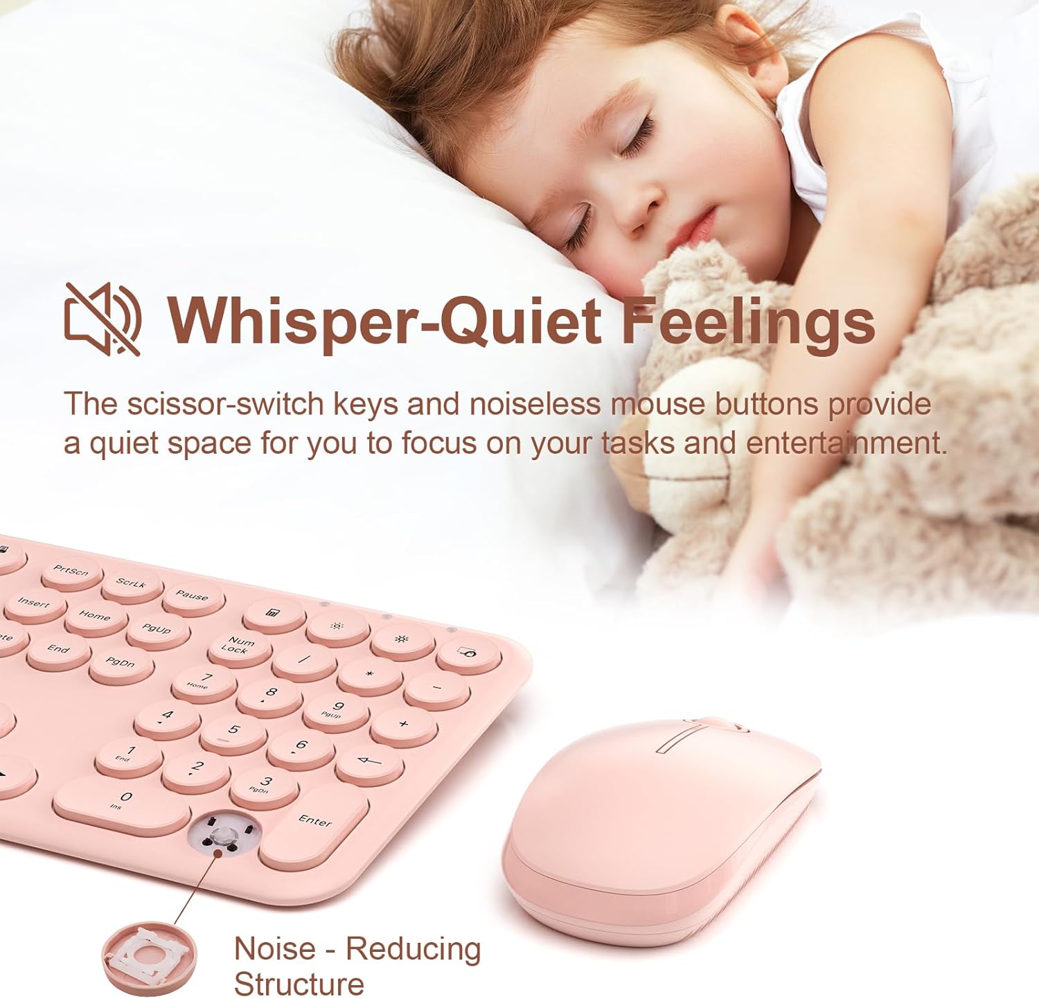 Cute Wireless Keyboard and Mouse Combo Slim 2.4GHz USB Cordless Full Size Silent Retro Keyboard and Mouse Set for PC Computer,Laptop,Windows,Mac,Tablets（Upgraded Peach）