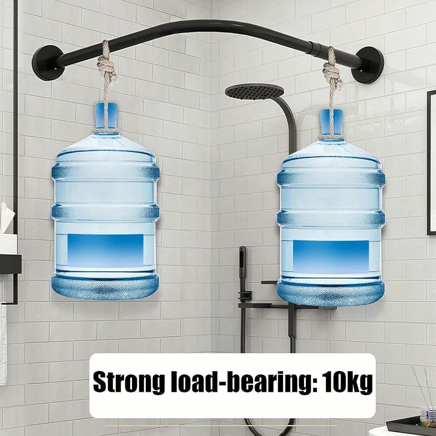 Shower Curtain Rod Rack, Extendable Curved Shower Curtain Rod Black, L Shaped Corner Shower Rod Adjustable for Bathroom, No Drill Stainless Steel Shower Curtain Rail Pole Holder (Size : 60~80cm x 80~