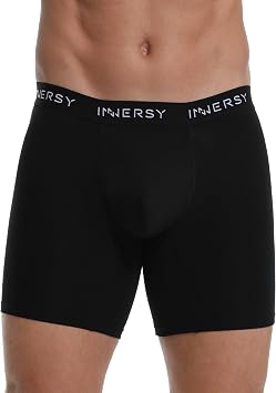 INNERSY Mens Reusable Incontinence Underwear Bladder Leak Cotton Boxer Briefs 1-PackLarge,Solid Black