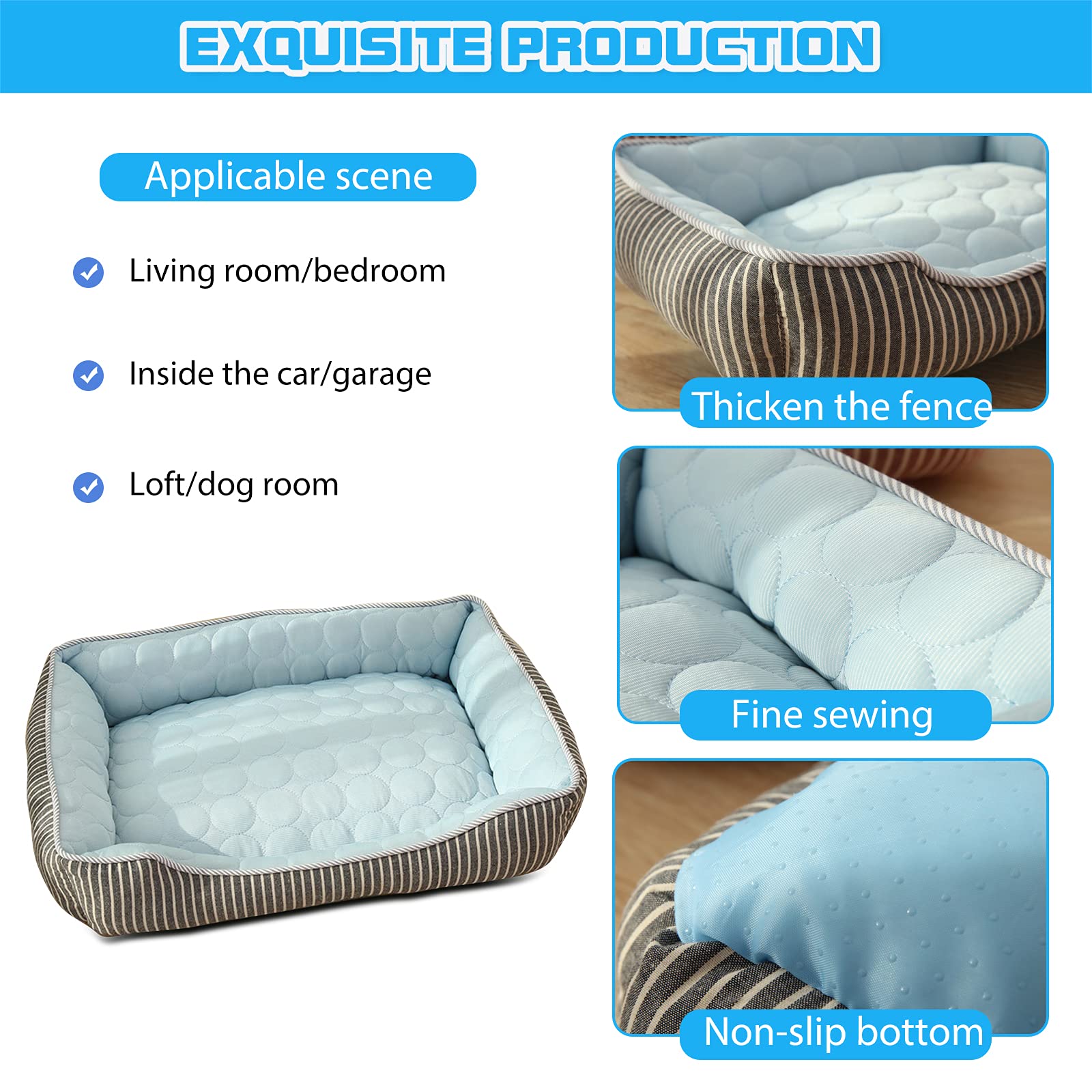 PETCUTE Lit Orthopédique pour Chien de Taille Moyenne,Anti-anxiété,Frais Paniers pour Chiens avec Fond Antidérapant,Lavable Canapé pour Chien Grande Taille,Convient pour l'été(Bleu,L)