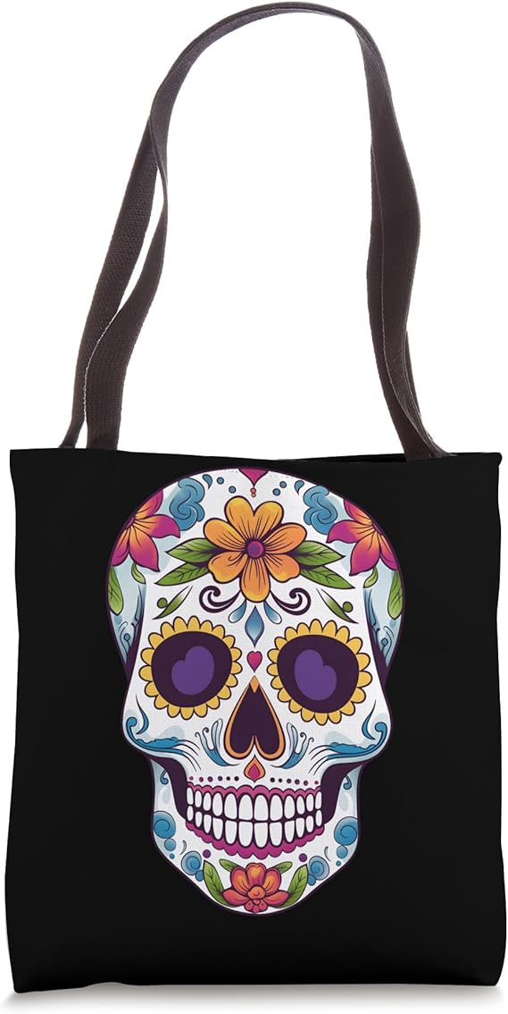 Funny Halloween Flowers Sugar Skull Dia De Los Muertos Tote Bag