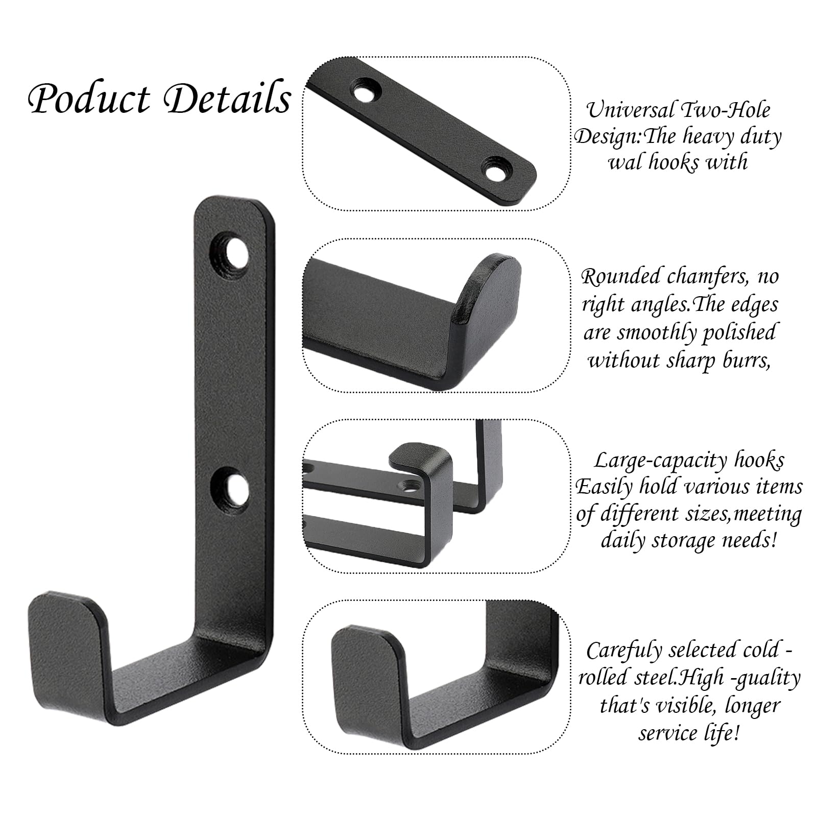 Vxcvzv 4PCS Heavy Duty Hooks, Black Ladder Hook for Garages Storage,Walls Hooks Heavy Duty for Tools Workshop, Shed, L Shaped (Black) - Image 2