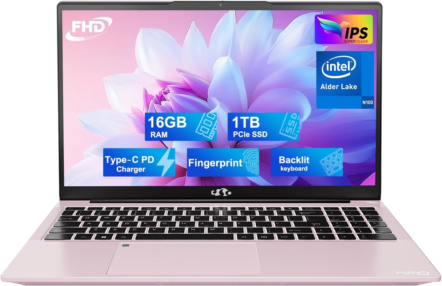 15.6 FHD Student Laptop, 16GB RAM, 1TB SSD, Intel Pentium Quad-Core N100(Beat to i3-1115G4, Up to 3.4GHz), 2 Years Warranty, Backlit Keyboard, Fingerprint, Win 11, Rose Gold