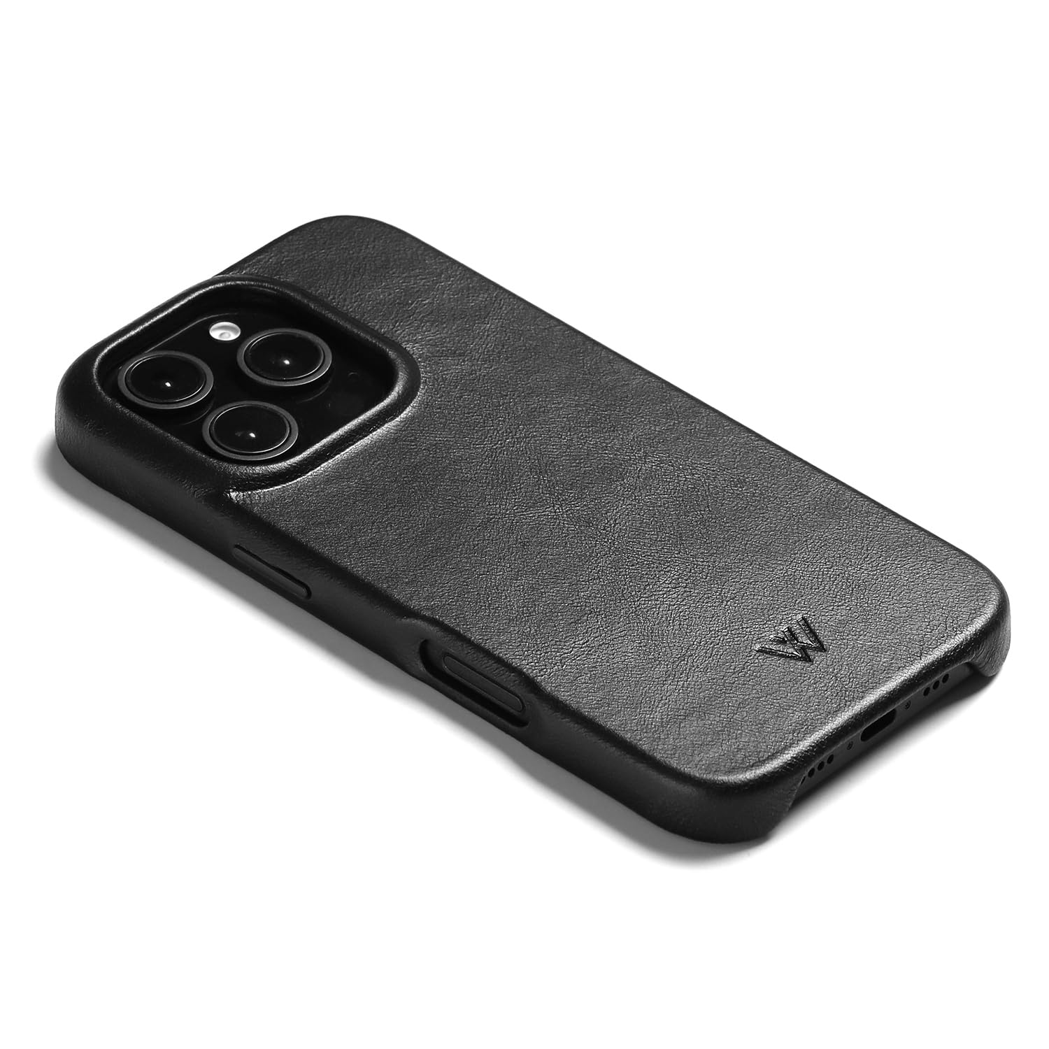 Wilken - Funda envuelta en cuero compatible con iPhone 16 Pro Max, compatible con MagSafe y carga inalámbrica, cuero de grano superior, controles de botón de metal personalizados (16 Pro Max, negro)