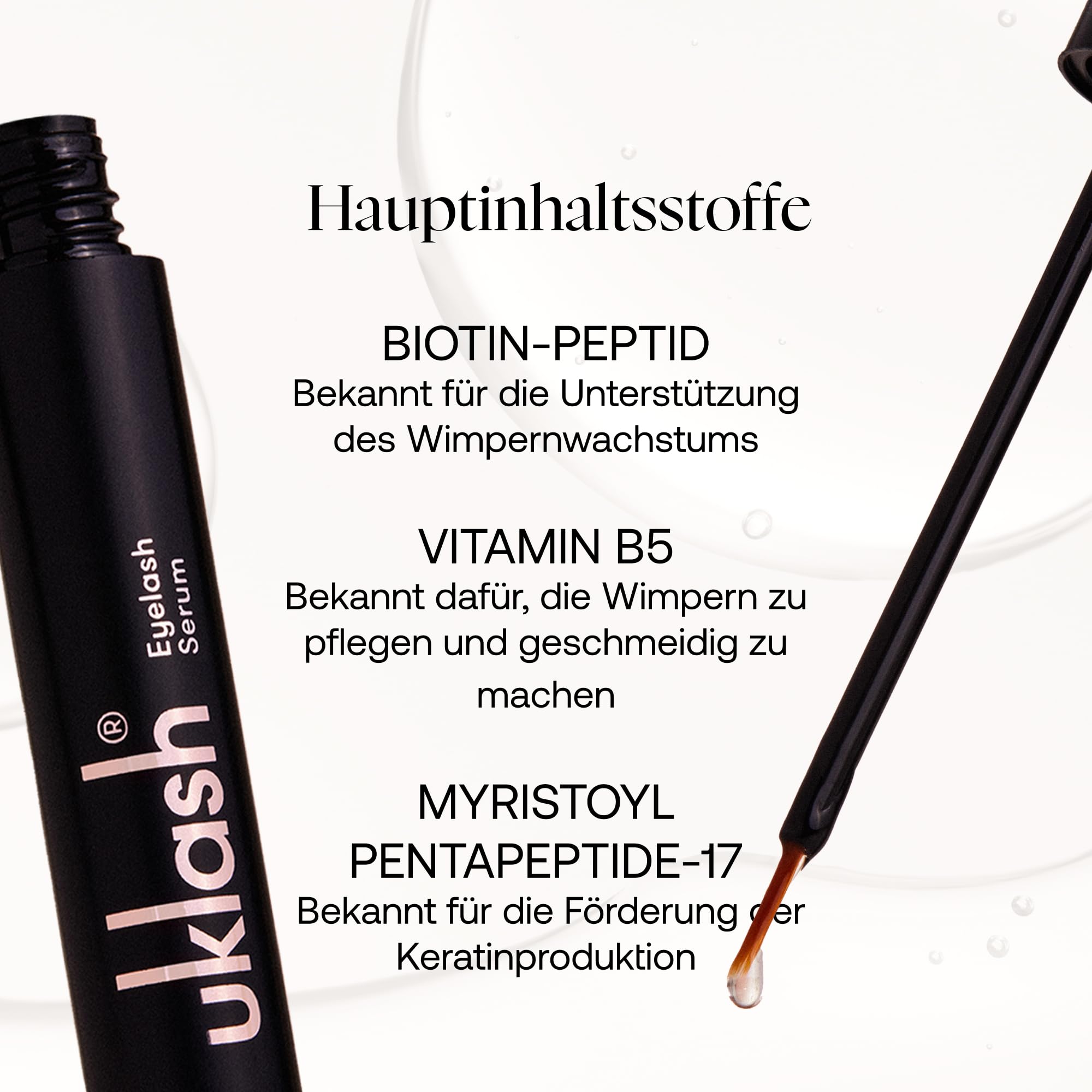 UKLASH Wimpernserum 3ml – Hochwirksames Serum für längere, vollere Wimpern – Lash Serum für natürliches Wimpernwachstum – Klinisch getestet & Vegan