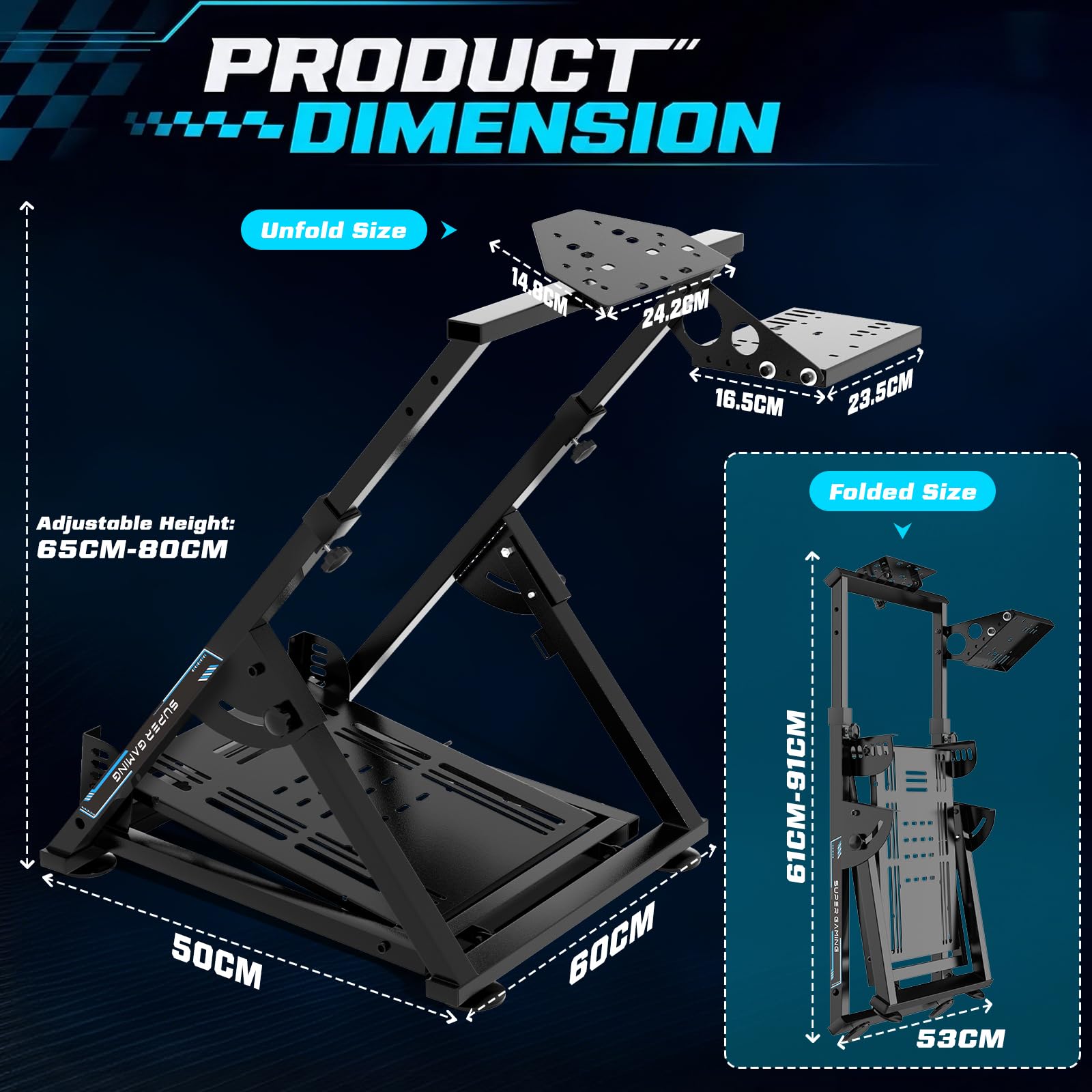Lointain Support de Volant Sim Racing Pliable, Acier 1,4 mm, Réglable, Noir