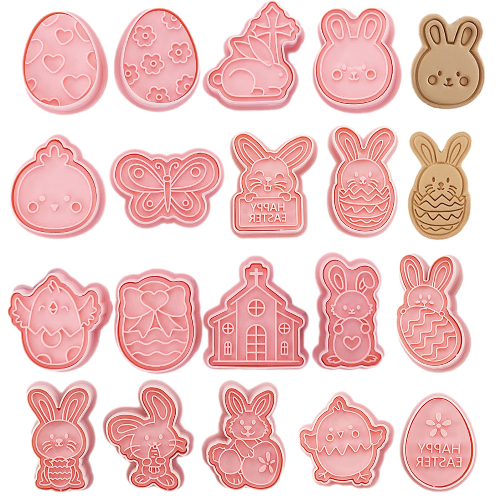 DALAETUS 18 Pcs Pressable Easter Cookie Cutters Set for Baking, Easter Biscuit Cutters for Kids Party Decorations, 3D Plastic Easter Eggs Bunny Stamp Molds for Easter Party Supplies Decorations