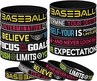 Baseball Silicone Wristbands Birthday Party Inspirational Silicone Wristbands, Baseball with Motivational Sports Quotes, U...
