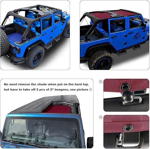 Miniatura 10 de Shadeidea - Parasol para Jeep Wrangler, JK de 4 puertas, parte frontal y trasera, cubierta JKU de malla blanca, bloqueador UV con bolsa de agarre