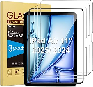 سبارين شاشة حماية من الزجاج المقوى لجهاز ايباد اير 11 انش 2024 M2 واقي الجيل السادس مع مساعد تركيب الاطار زجاج بدرجة صلابة 9 عبوة 3 قطع شفاف