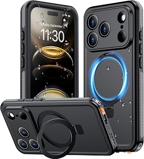 Temdan Magnetic Compatible with iPhone 17 Pro Max Case,Waterproof Built-in Screen & Camera Protector IP68 Underwater Full Body 17FT Military Dropproof Shockproof Phone Case 6.9"-Gray/Black