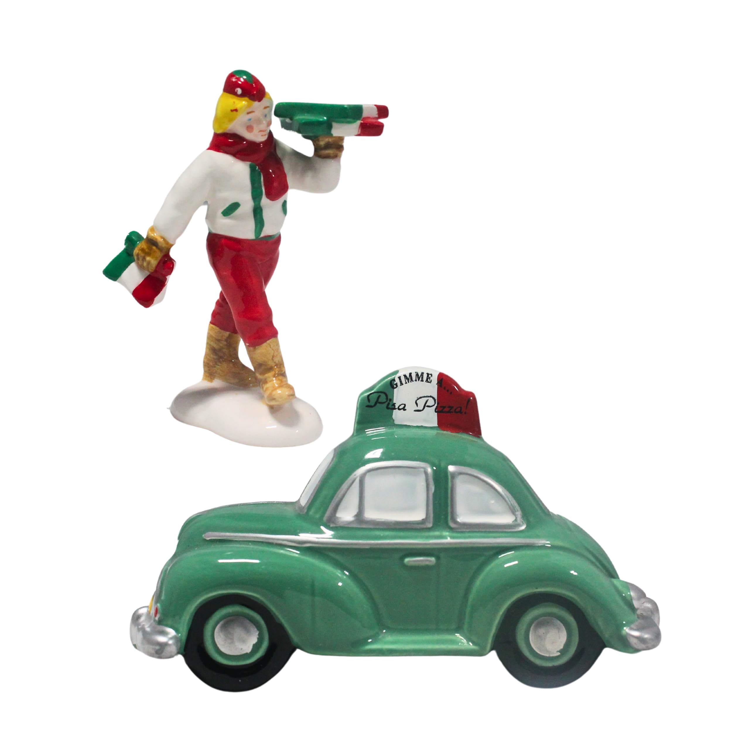 Entrega de pizza Department 56 figuras pintadas a mano de Snow Village en ceramica