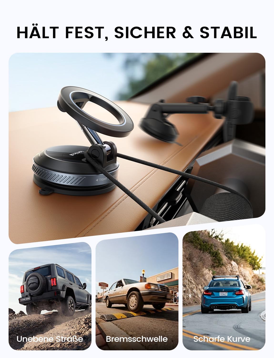Lamicall Handyhalterung Auto Vakuum für MagSafe Autohalterung - [TOP Saugnapf] Handy Halterung Auto Magnet für Armaturenbrett & Windschutzscheibe, 360° Magnetische KFZ Halter für iPhone 17 16