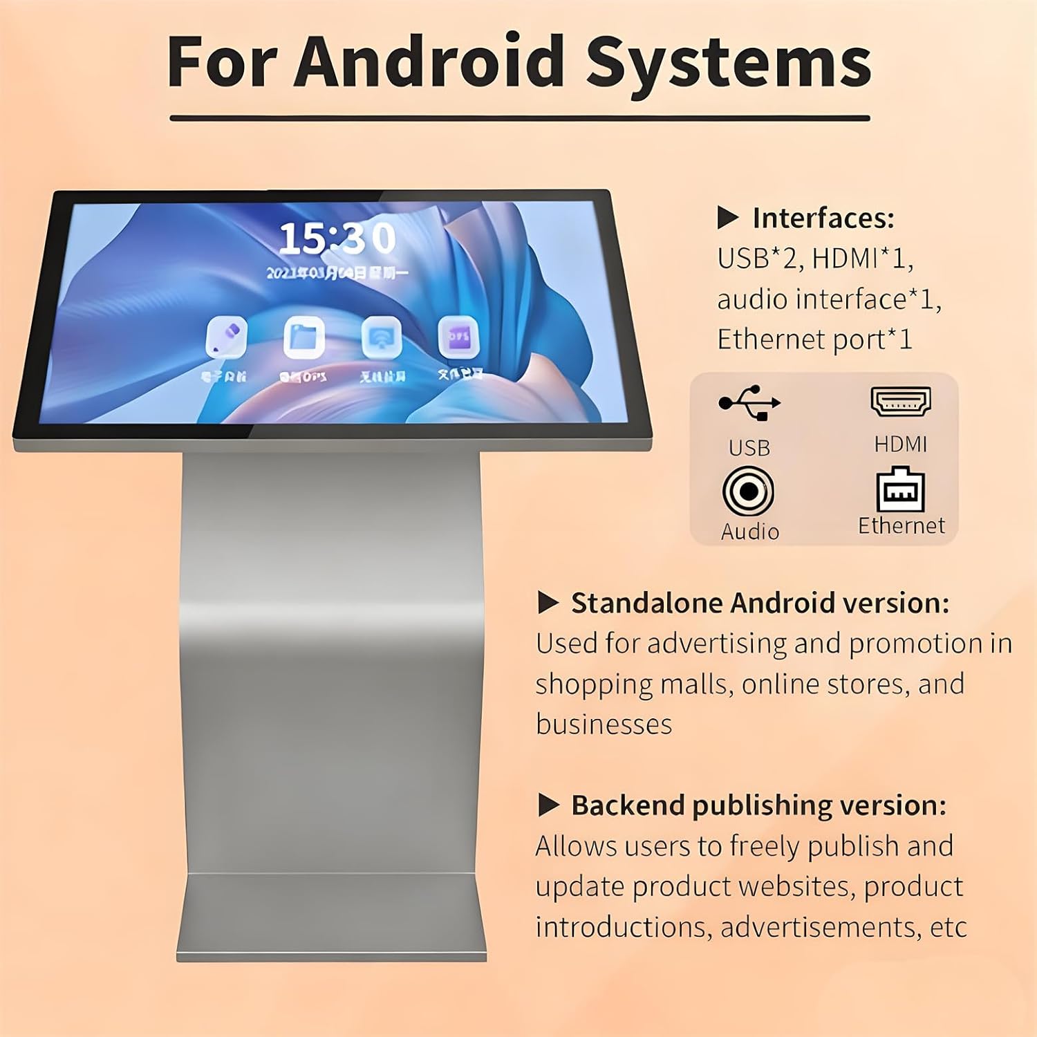 Self Service Kiosk, 21.5" /32" Interactive Kiosk 1080P HD IPS Touch Screen Display, Weatherproof Floor Standing Digital Signage for Outdoor/Indoor Black-21.5
