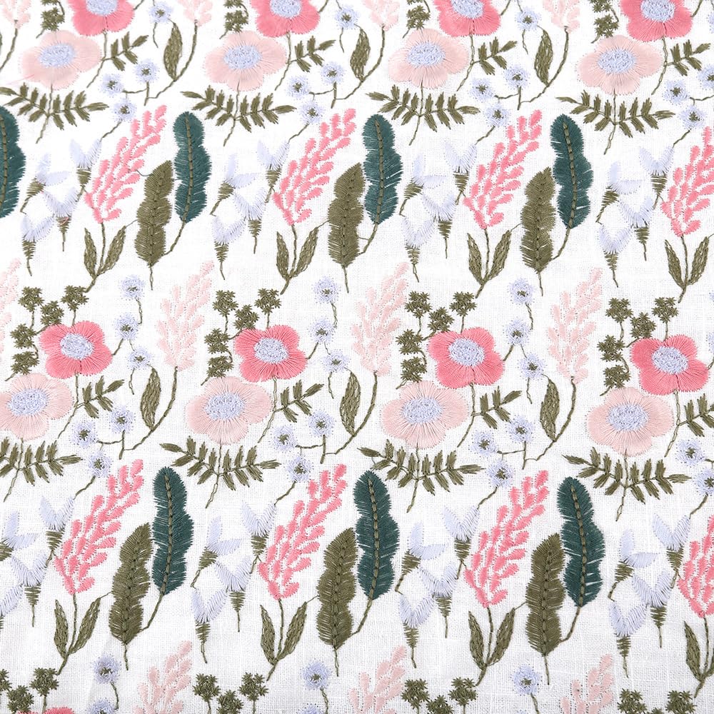 Stoffe Zum NäHen Mehrfarbiger, floral bestickter Stoff for DIY-Taschen, Kleidung, Tischdecken, Nähzubehör(White)