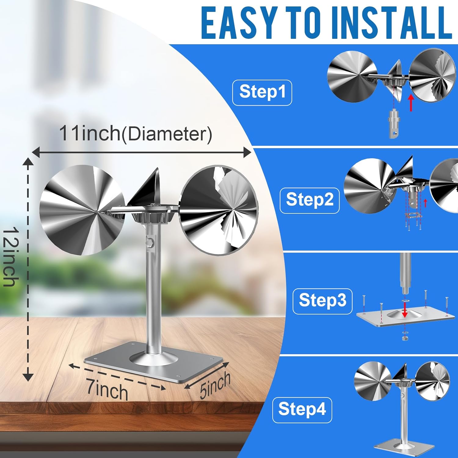 2 Pack Bird Reflectors Spinning Wind Powered，Bird Scare Reflective Device Keep Bird Pigeon Woodpeckers and Sparrows Away for Outdoor Patio, Yard, Garden, Rooftop and Vegetable Gardens