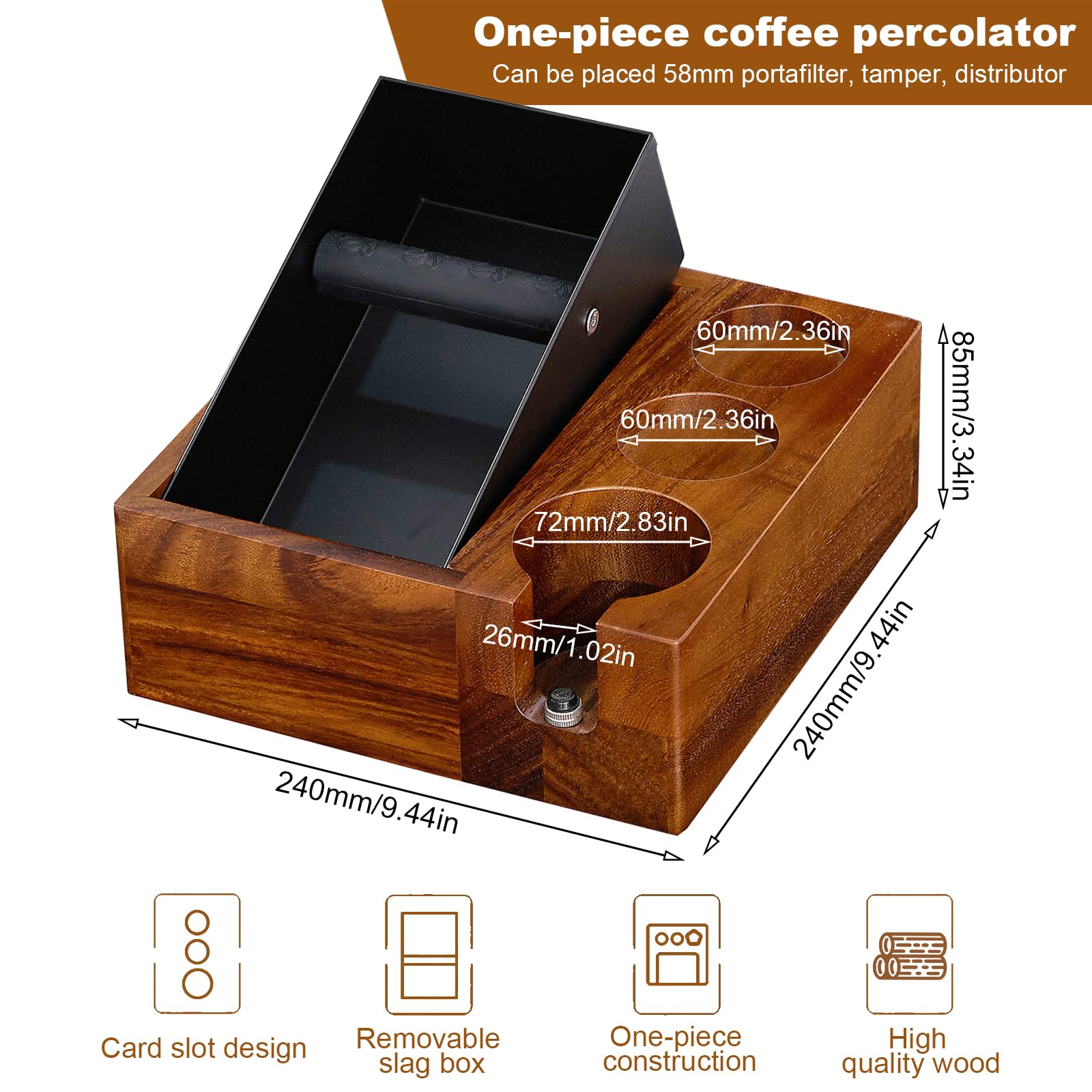 Stacja tampera, stacja do espresso i pudełko na ubijki, tamper espresso, tamper do kawy, organizer na akcesoria do kawy, z rozdzielaczem sitka, akcesoria do krążka (58 mm)