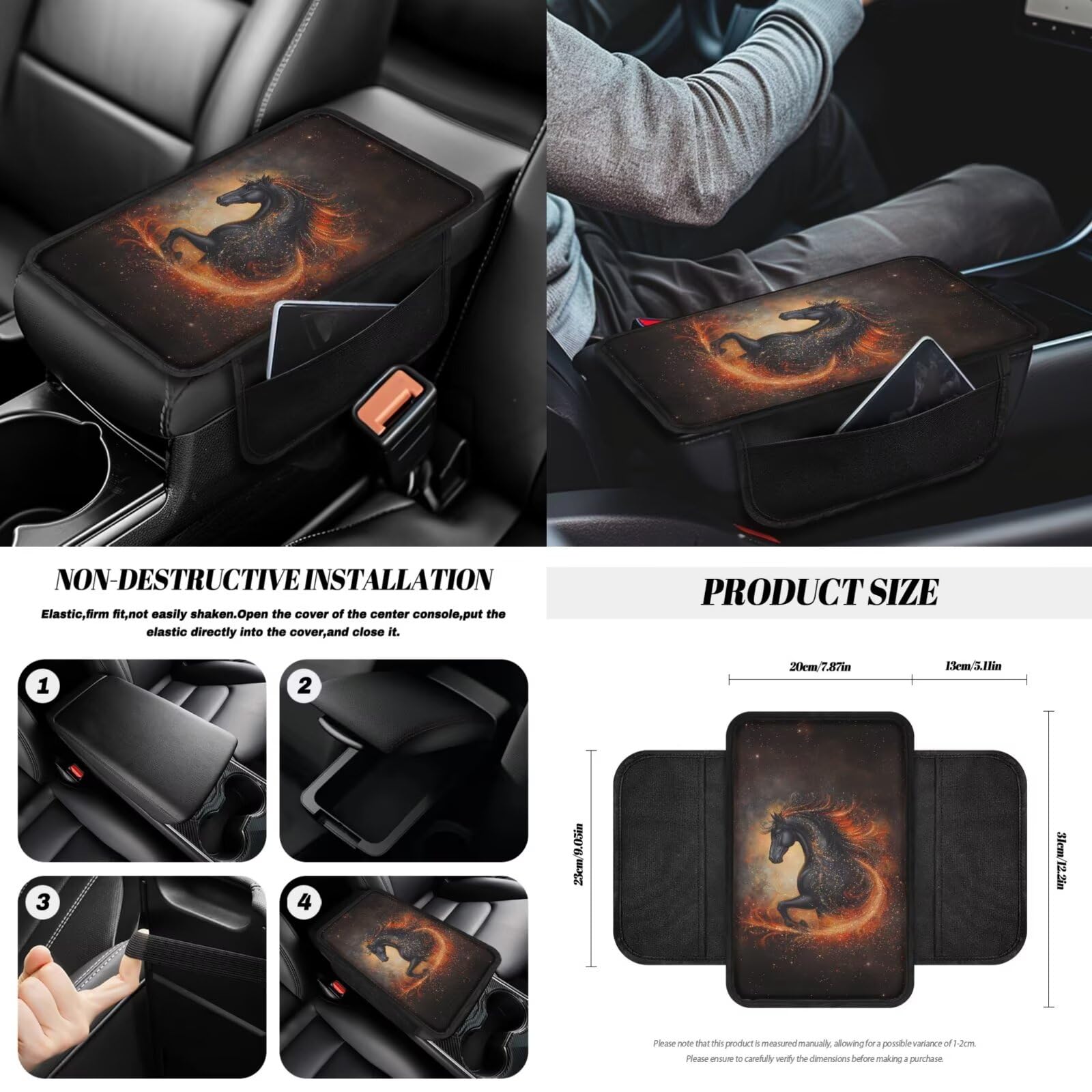 Set di 14 coprisedili anteriori e posteriori per auto, con stampa di cavalli, coprivolante centrale e cuscinetti per cinture di sicurezza, protezione per specchietto retrovisore