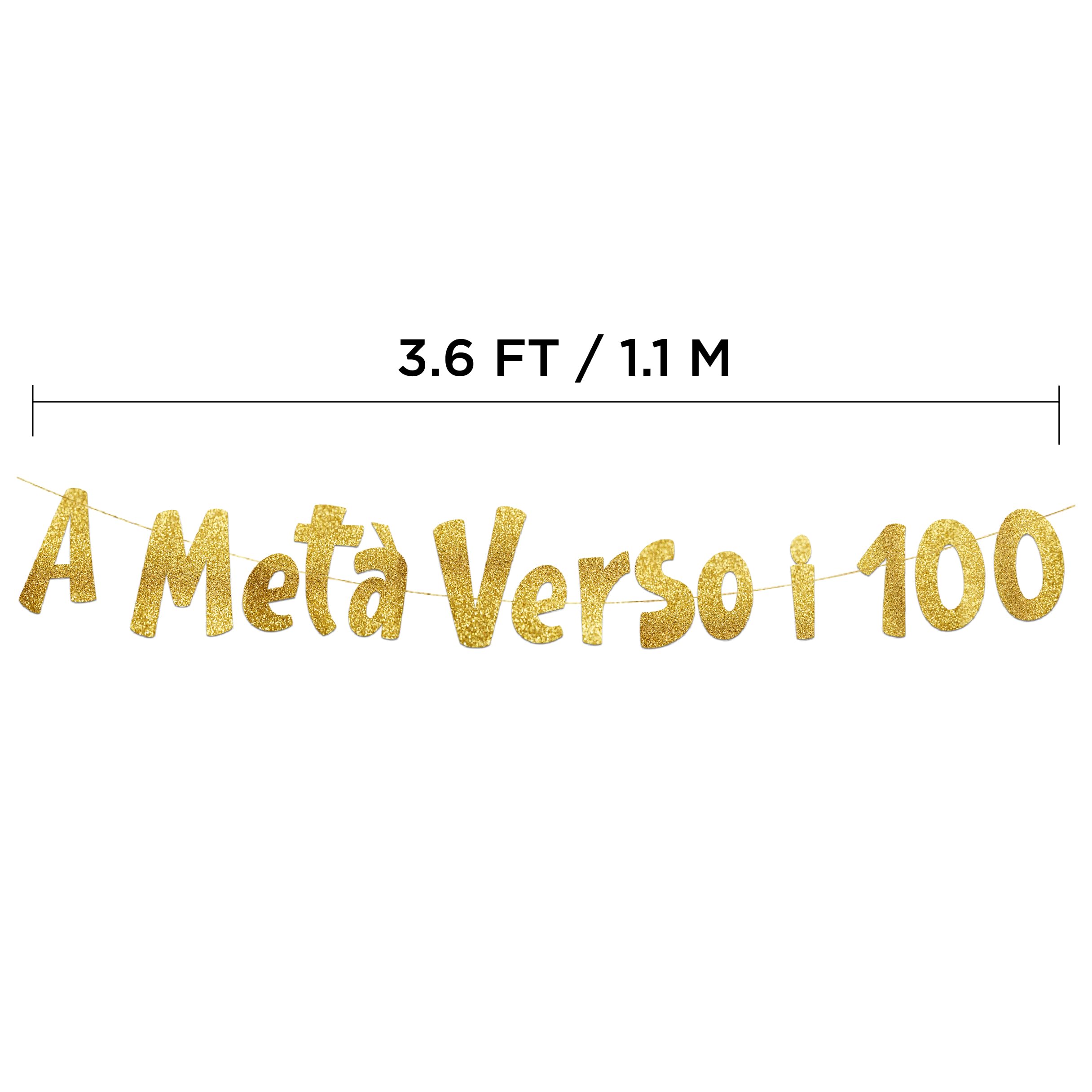 Striscione 'A Metà Verso I 100' Per 50° Compleanno - Glitter Oro, 1,1 Metri - Foto 4