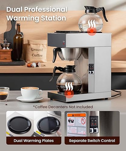 Miniatura 5 de SYBO Cafetera comercial de 12 tazas, cafetera de acero inoxidable industrial con 2 calentadores