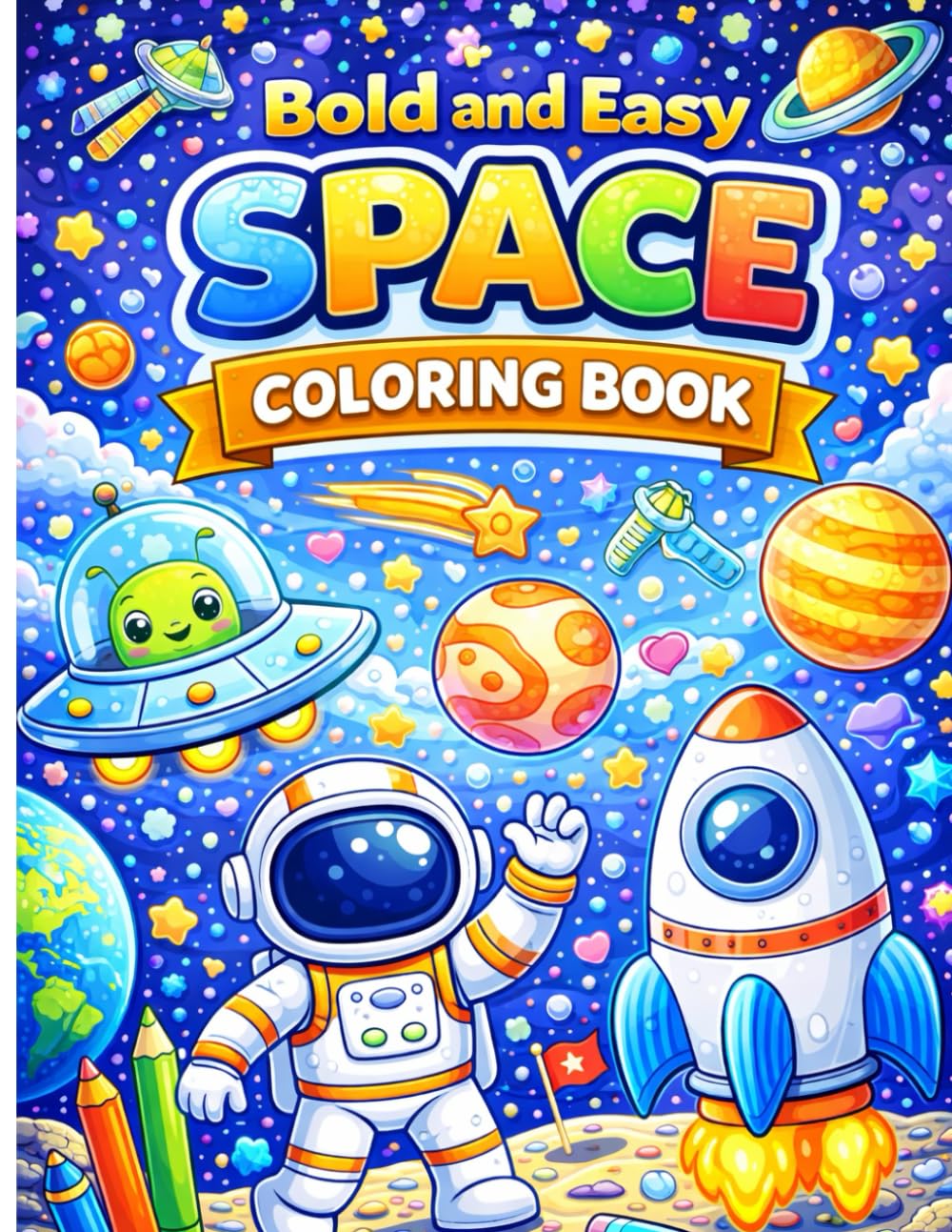 Bold and Easy Space Coloring: Simple Space Coloring Book for Kids – Planets, Rockets & Astronauts for Ages 3–8