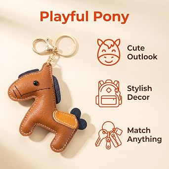 Horse Leather Keychain Bag Charm Brown Wallet Accessory for Women