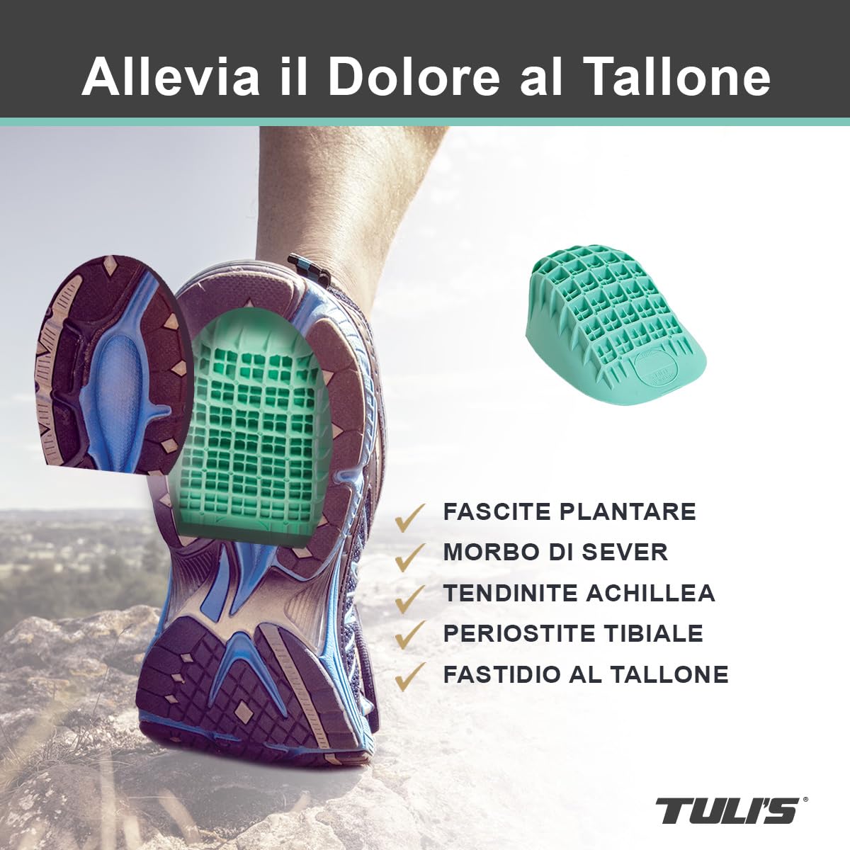 Tuli's Heavy Duty Heel Cups – Talloniere per Sperone Calcaneare – Rinforzate per Fascite Plantare e Malattia di Sever – Solette per il Tallone ad Elevato Assorbimento degli Urti, 1 Paio, Medio